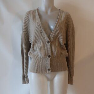 Women Allude Taupe Pure Cashmere V-Neck Cardigan Sweater L